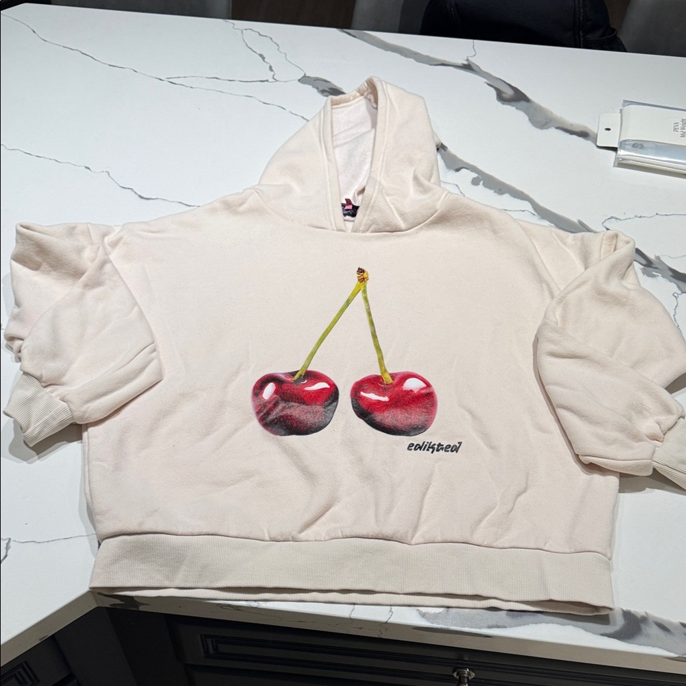 Edikted Cream Hoodie with Pink Label double cherry